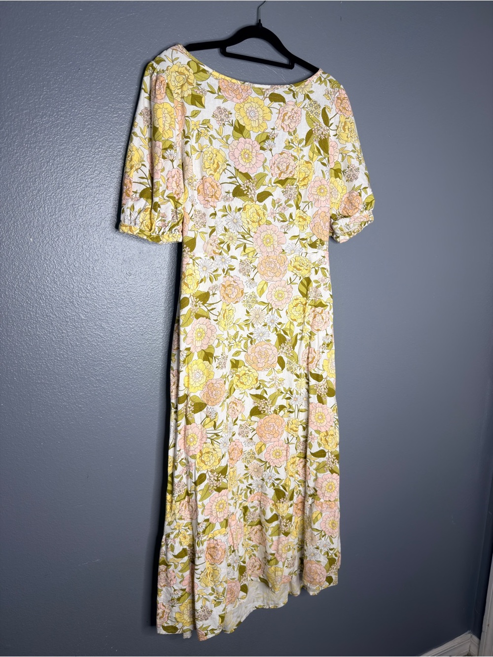 WHO WHAT WEAR Maxi Cottagecore Dress Small White Floral Tie Back Linen Blend
